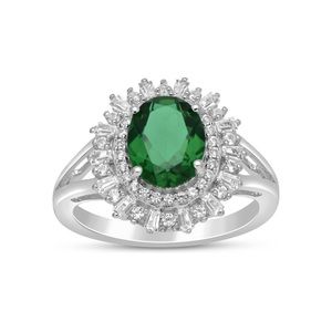 18k 925 Emerald Diamond Baguette Ballerina Ring